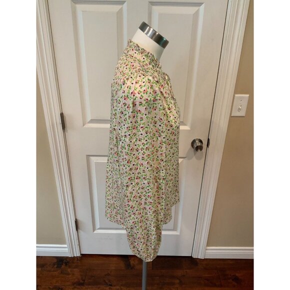 Cupcakes and Cashmere Pink Floral Print Ruffle Tie-Neck Long Sleeve Top, Size M - Picture 3 of 6